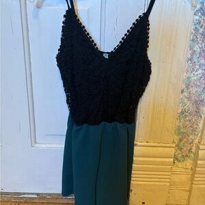 Black Lace Top with Teal Bottom Romper